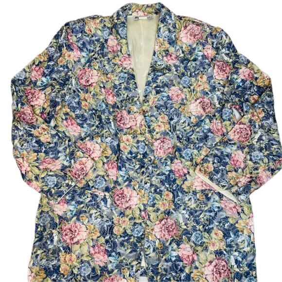 Vintage Michael Taylor Blazer Jacquard Floral Shoulder Pads Long, Lined Large - Picture 1 of 8